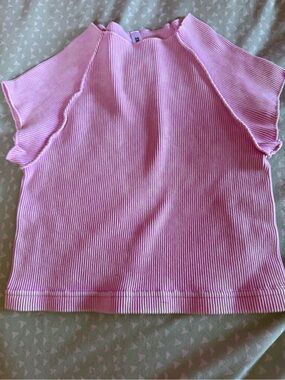 Zenana Outfitters Pink Ribbed Short-Sleeve Tee